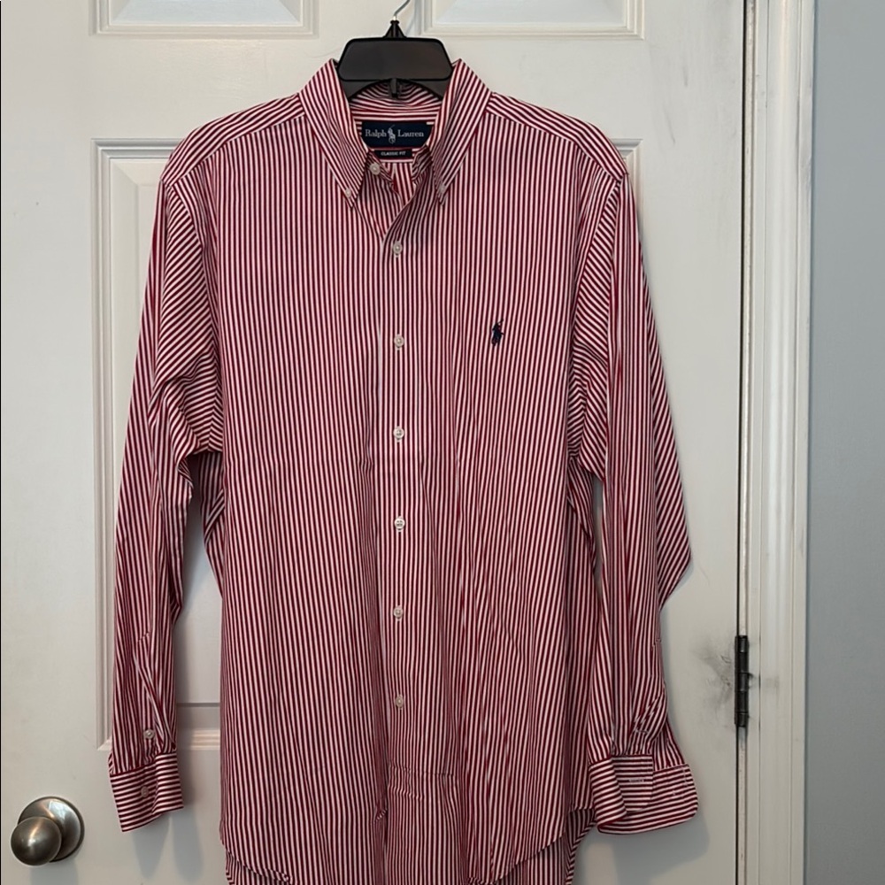 Ralph Lauren Red and White Casual Button Down Shirt